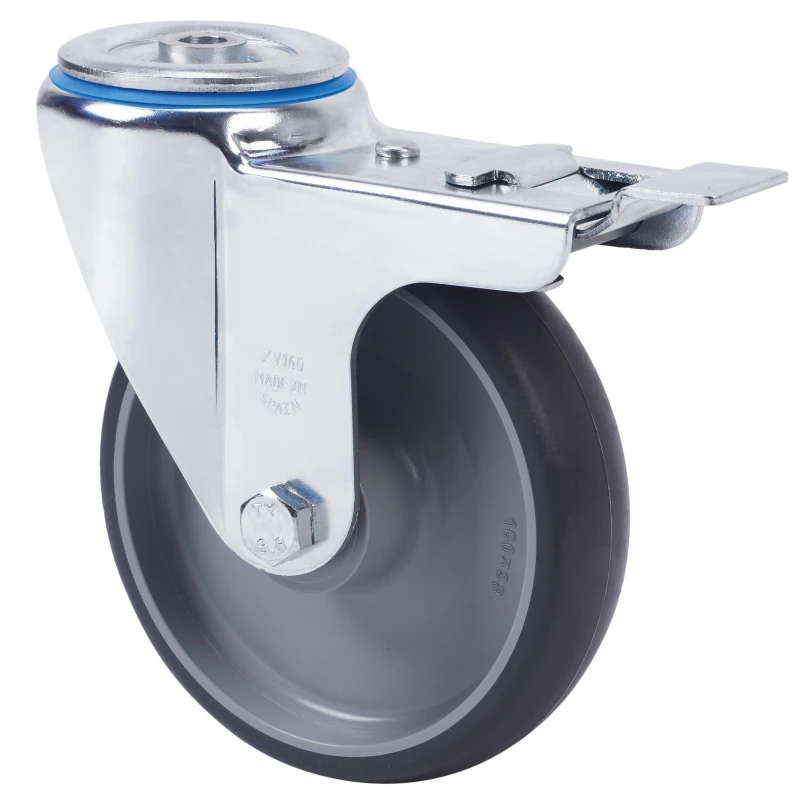 Rueda  transporte industrial agujero con freno media carga goma gris inyectada Alex