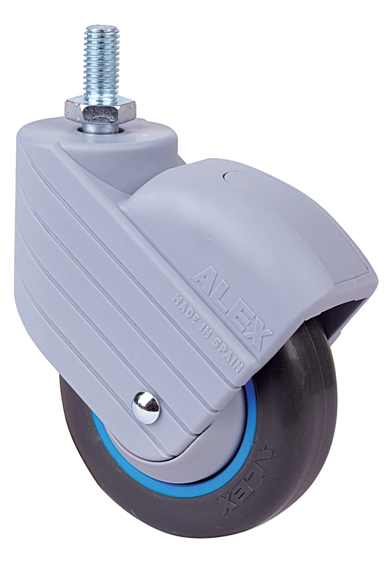 Rueda para hostelería mobiliario clínico hospitalario de espiga roscada poliamix y goma negra Alex