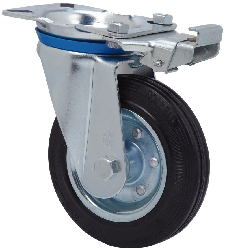 Rueda industrial bloqueo direccional giratoria  alta y media carga goma negra natural Alex