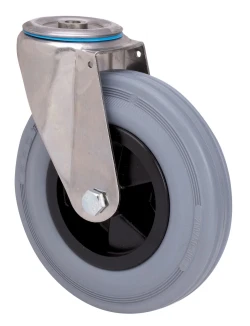 Rueda de acero inoxidable alimentación carros hostelería alta y media carga agujero goma gris natural Alex