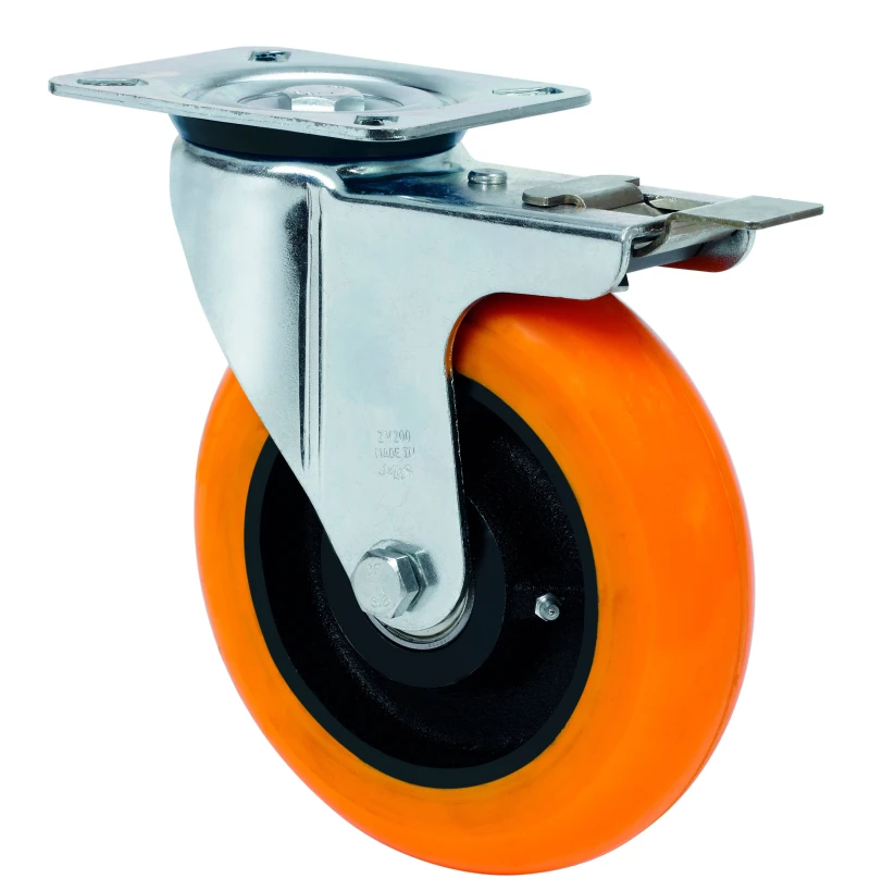 Rueda industrial giratoria con bloqueo alta carga poliuretano Alex