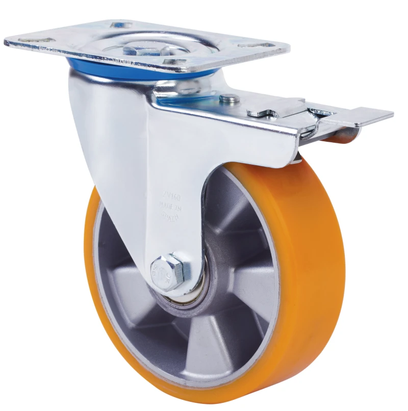 Rueda industrial giratoria con freno alta carga poliuretano Alex