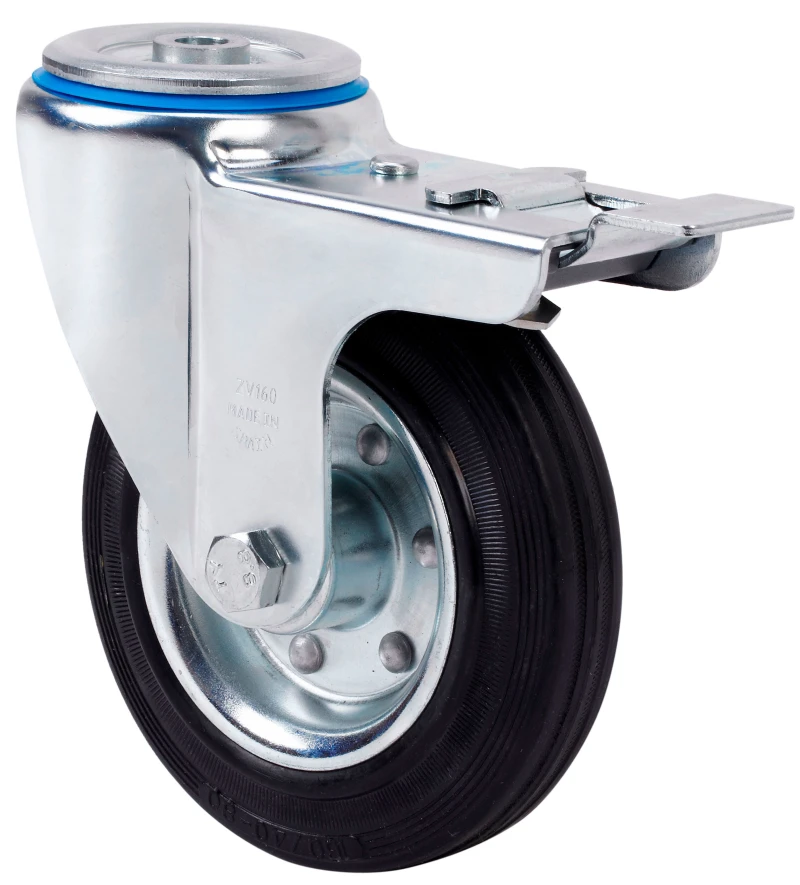 Rueda industrial giratoria con freno carga goma Alex