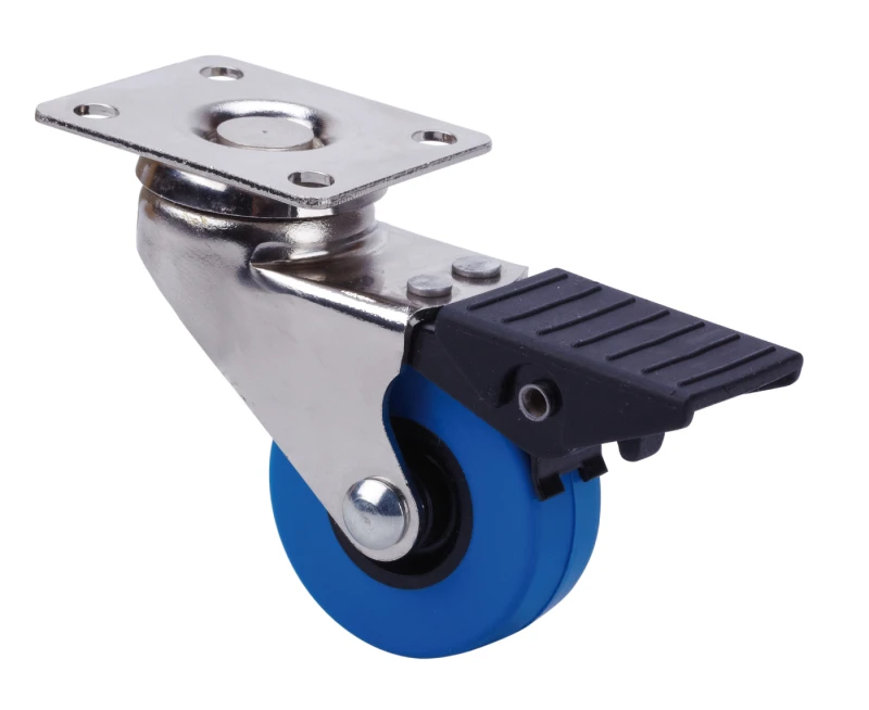 Rueda para muebles auxiliares decoración expositores giratoria freno poliuretano inyectado azul Alex