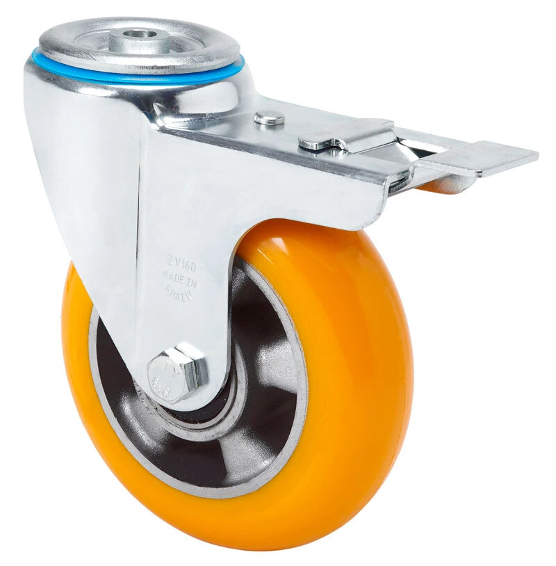 Rueda industrial giratoria con freno alta carga poliuretano Alex