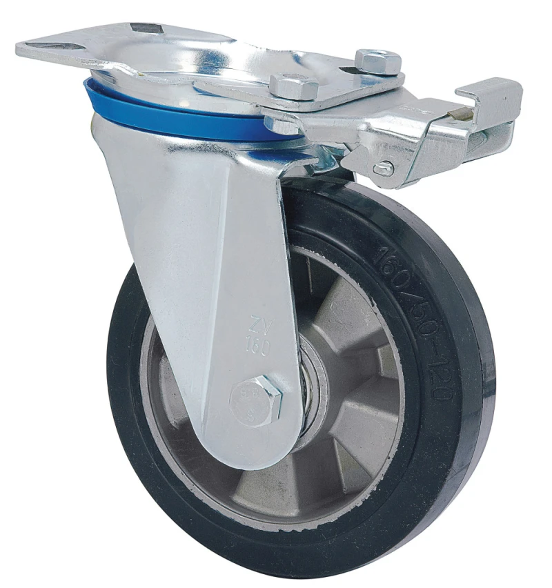 Rueda industrial giratoria con freno alta carga goma Alex