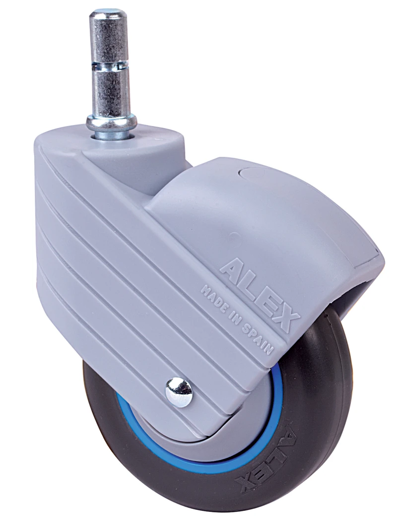 Rueda para hostelería mobiliario clínico hospitalario de espiga lisa poliamix y goma negra Alex