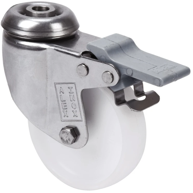 Rueda de acero inoxidable alta y media carga agujero con freno poliamix blanco Alex