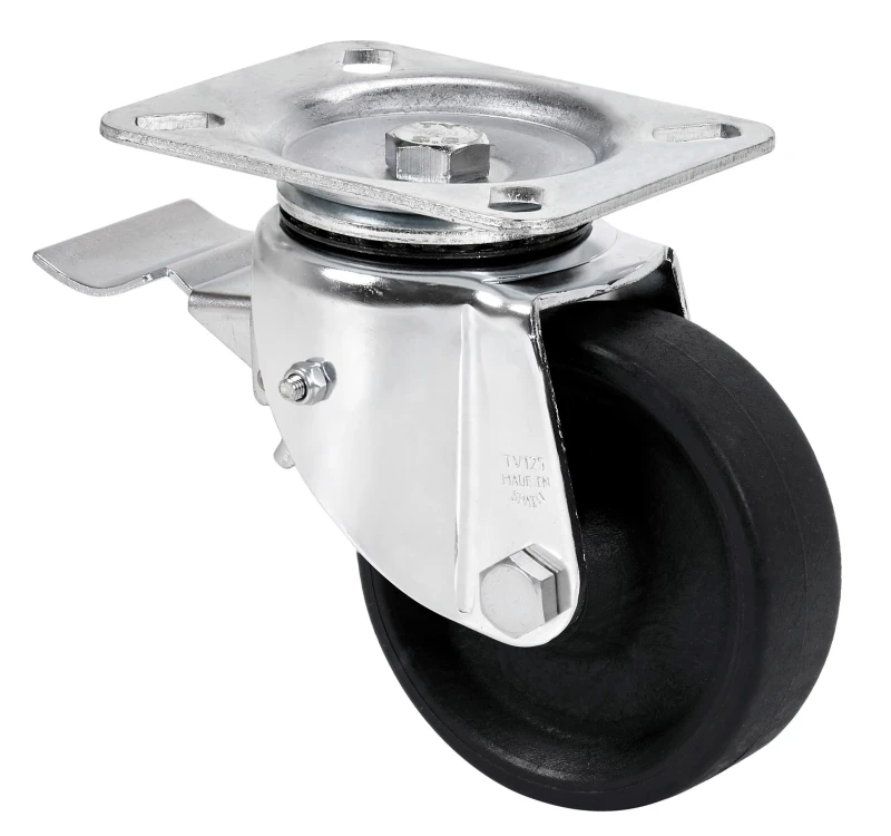 Rueda hostelería mobiliario clínico agujero con freno poliuretano inyectado rojo  Alex