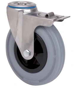 Rueda de acero inoxidable alimentación carros hostelería alta y media carga agujero con freno goma gris natural Alex