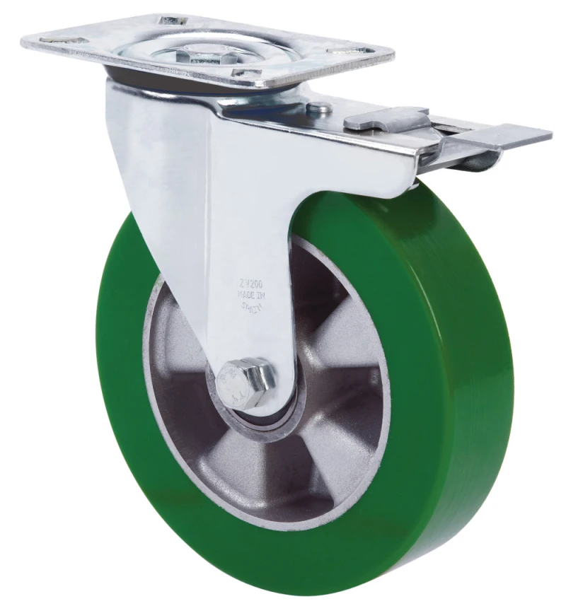 Rueda industrial bloqueo direccional alta carga poliuretano naranja Alex