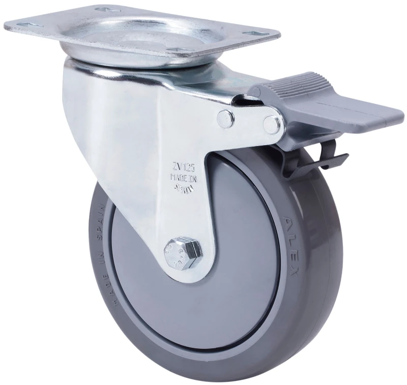 Rueda industrial giratoria con freno alta carga goma Alex