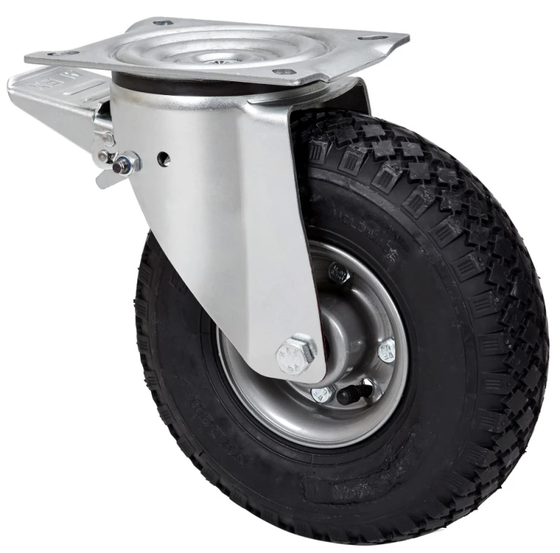 Rueda media carga  industrial agujero con freno goma gris inyectada Alex