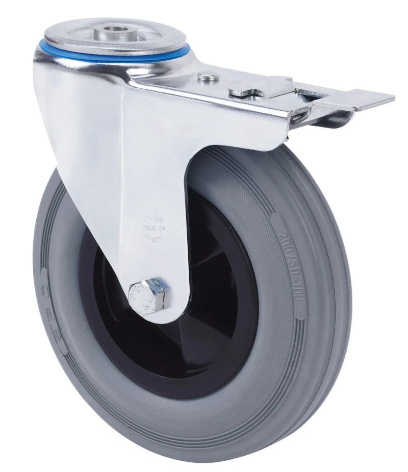 Rueda industrial agujero con freno alta y media carga goma gris natural no deja huella Alex