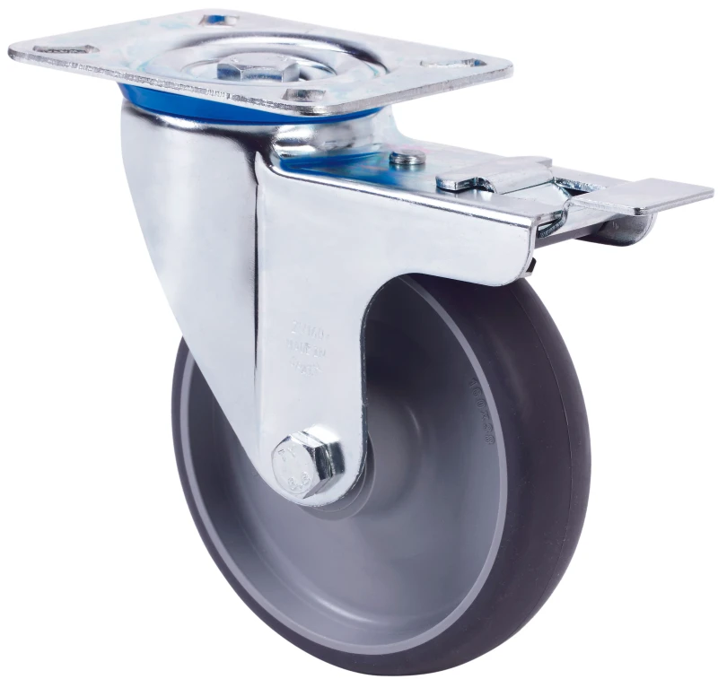 Rueda  transporte industrial giratoria con freno media carga goma gris inyectada Alex