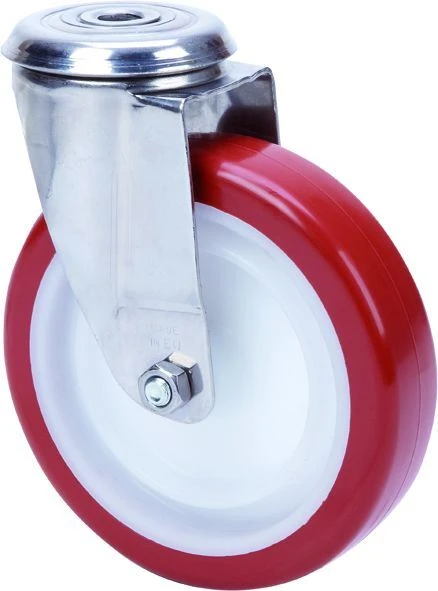 Rueda de acero inoxidable alimentación carros hostelería alta y media carga agujero poliuretano inyectado Alex