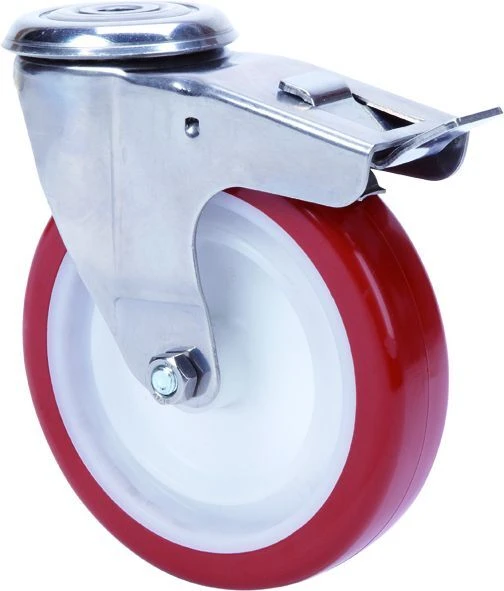 Rueda de acero inoxidable alimentación carros hostelería alta y media carga agujero con freno poliuretano inyectado Alex