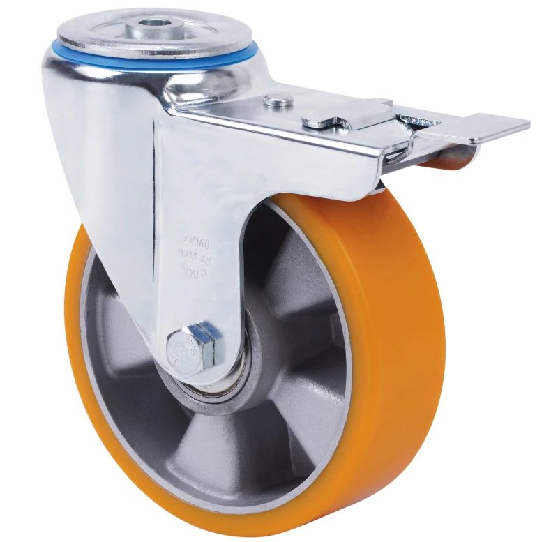 Rueda industrial giratoria con freno alta carga poliuretano Alex