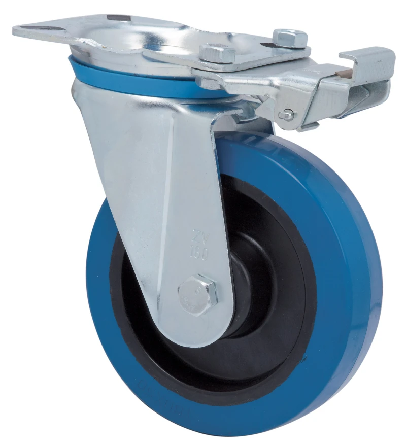 Rueda industrial bloqueo direccional giratoria  alta y media carga goma elástica azul Alex
