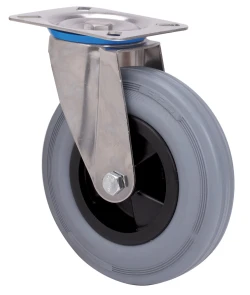 Rueda de acero inoxidable alimentación carros hostelería alta y media carga giratoria goma gris natural Alex