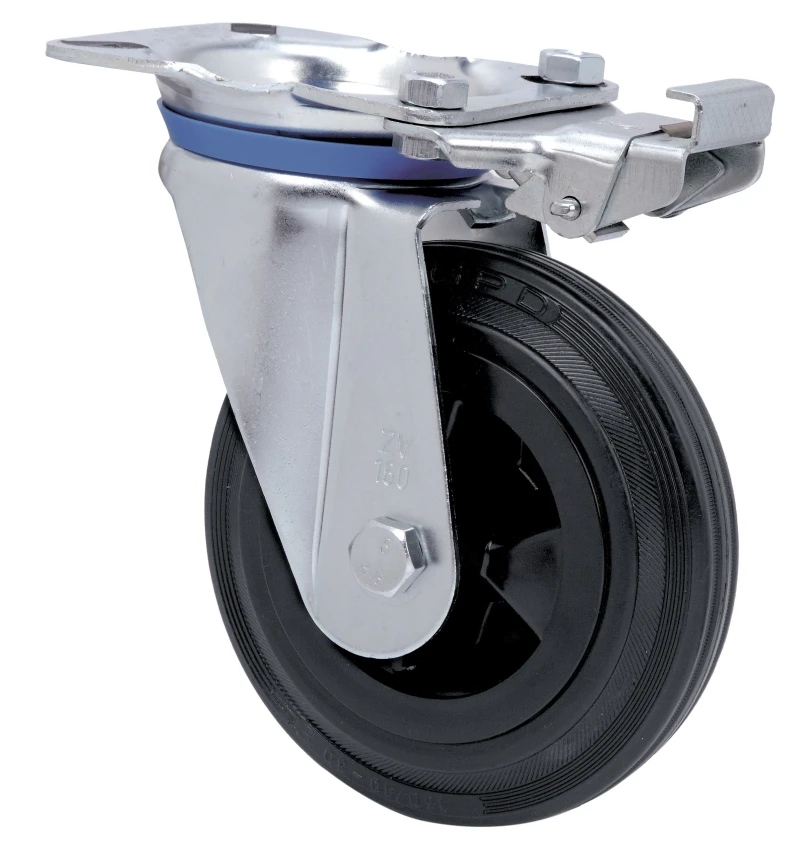 Rueda industrial bloqueo direccional giratoria  alta y media carga goma negra natural Alex
