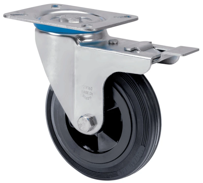 Rueda industrial giratoria con freno carga goma Alex