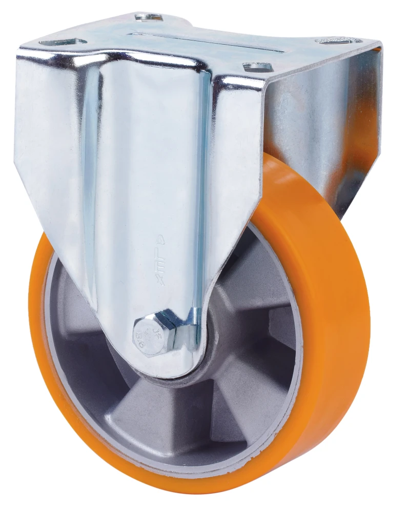 Rueda alta y media carga carretillas industriales químicas metalúrgicas fija poliuretano fundido naranja Alex