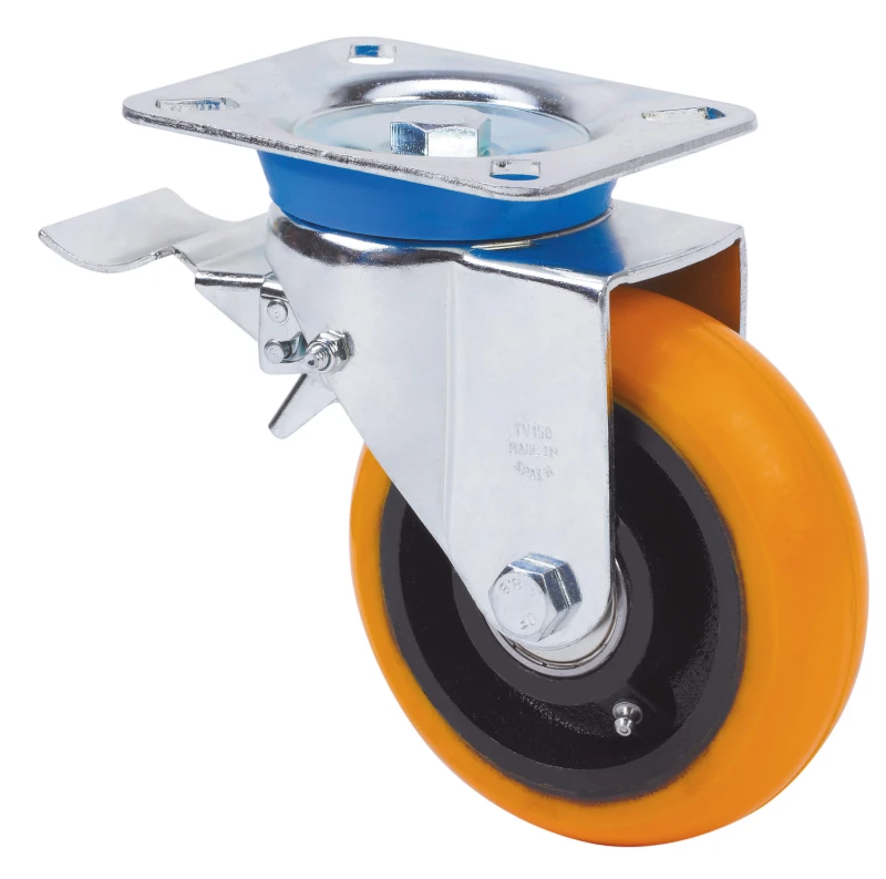 Rueda industrial giratoria con freno alta carga poliuretano Alex