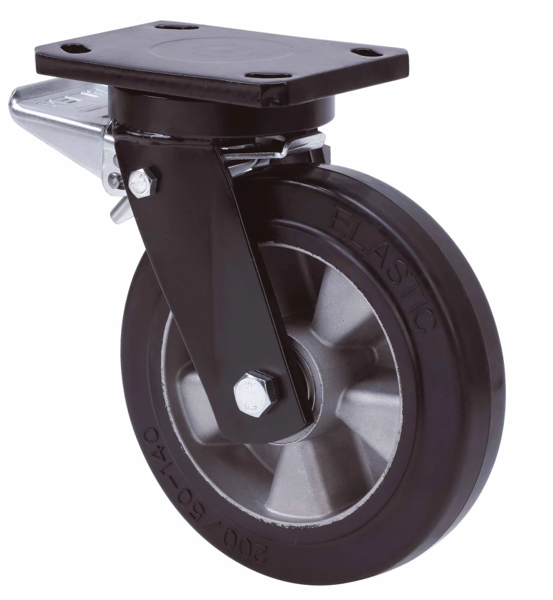 Rueda industrial giratoria con freno alta carga goma Alex