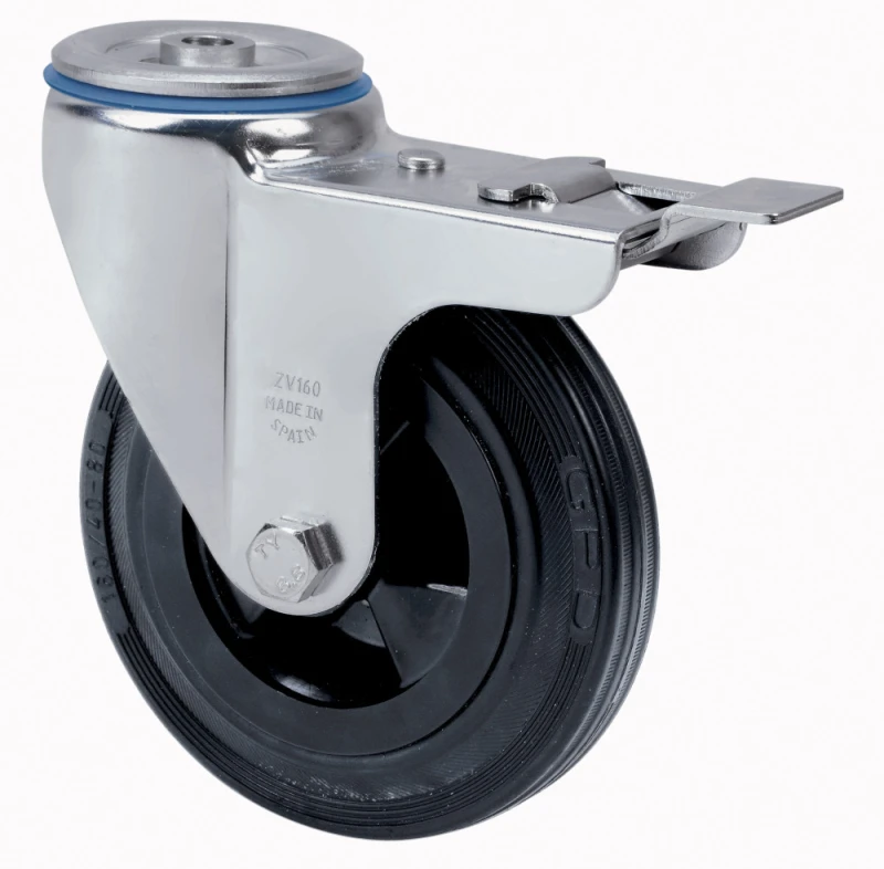 Rueda industrial giratoria con freno carga goma Alex
