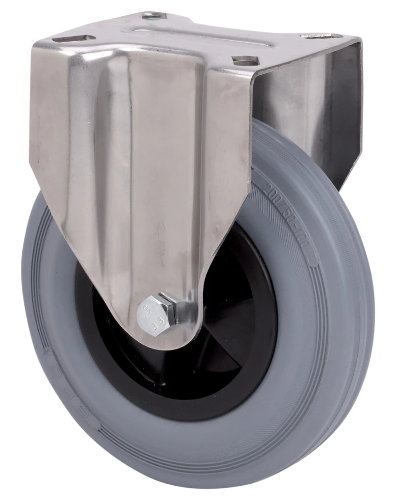 Rueda de acero inoxidable alimentación carros hostelería alta y media carga fija goma gris natural Alex
