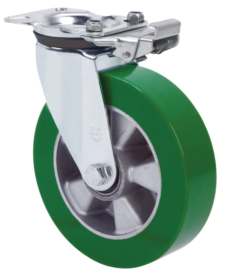 Rueda industrial giratoria alta carga poliuretano verde fundido Alex