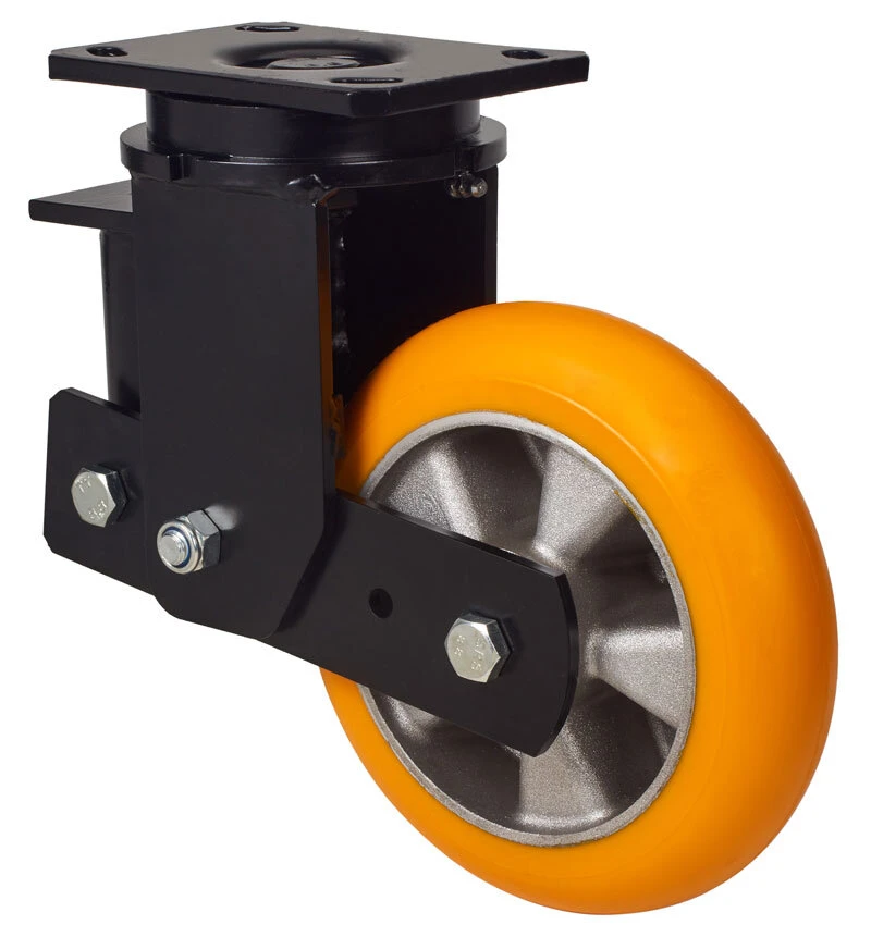 Rueda industrial factorias químicas alta y medica carga giratoria con freno poliuretano fundido naranja Alex