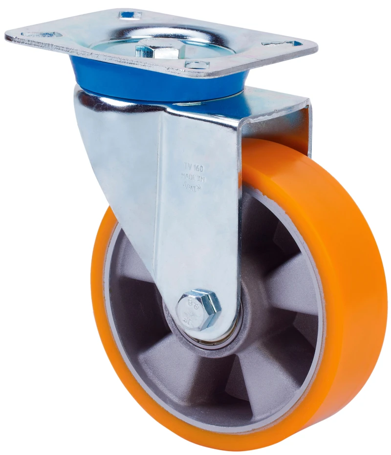 Rueda alta y media carga carretillas industriales químicas metalúrgicas giratoria poliuretano fundido naranja Alex