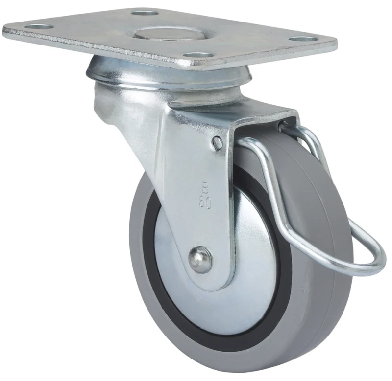 Rueda para muebles auxiliares decoración expositores giratoria con freno de hierro goma gris inyectada Alex