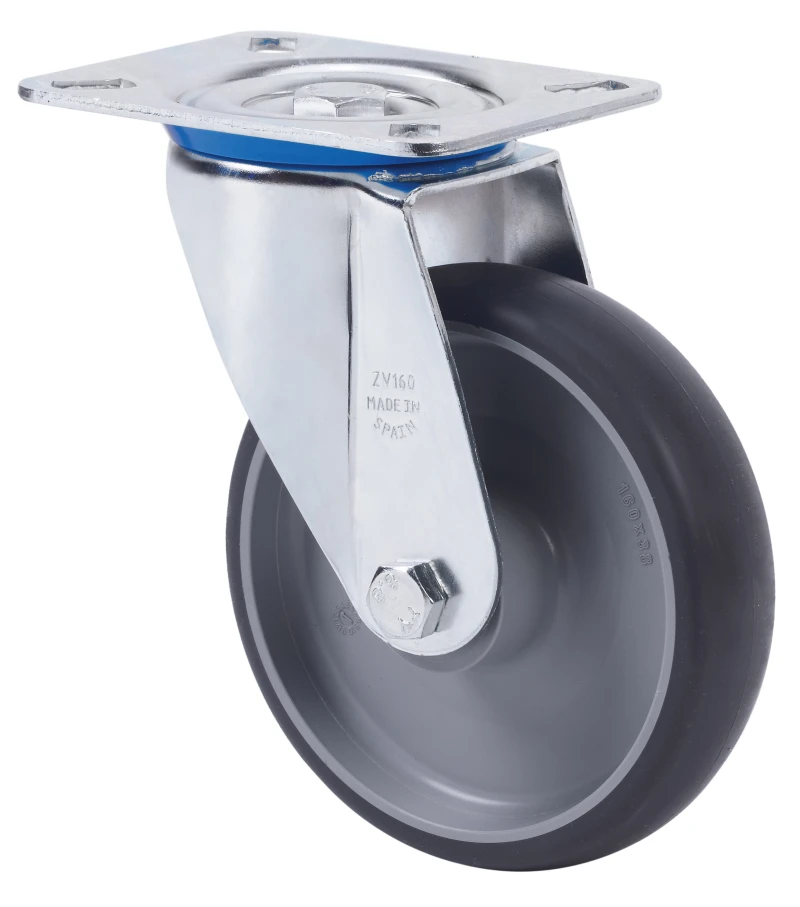 Rueda  transporte industrial giratoria media carga goma gris inyectada Alex