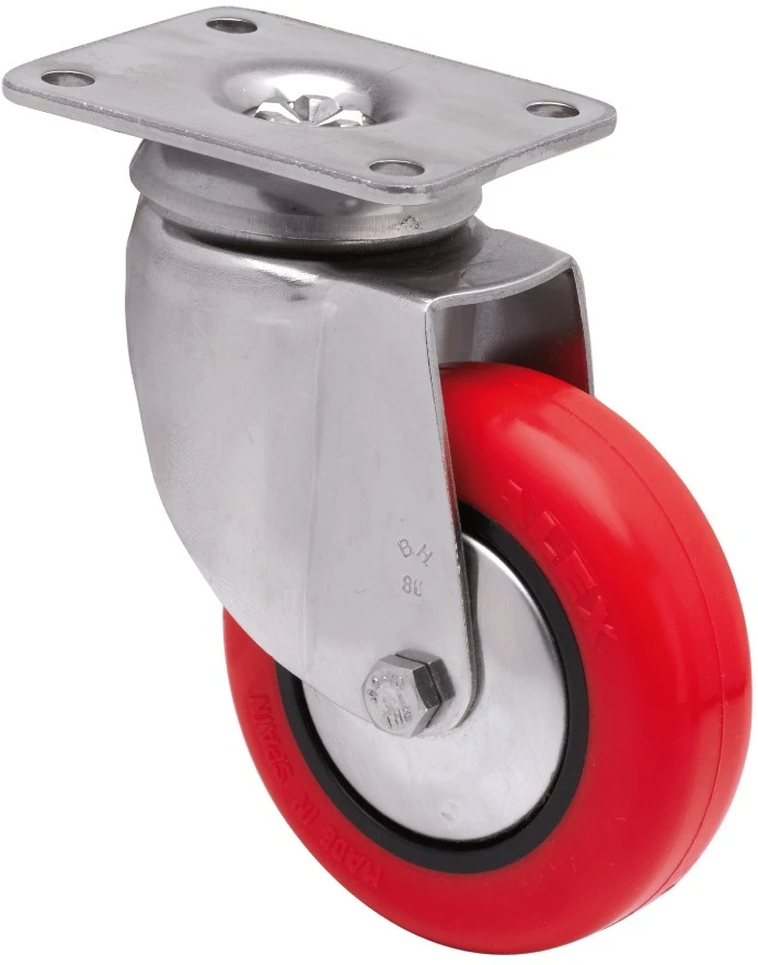 Rueda de acero inoxidable alta y media carga giratoria poliuretano inyectado rojo Alex