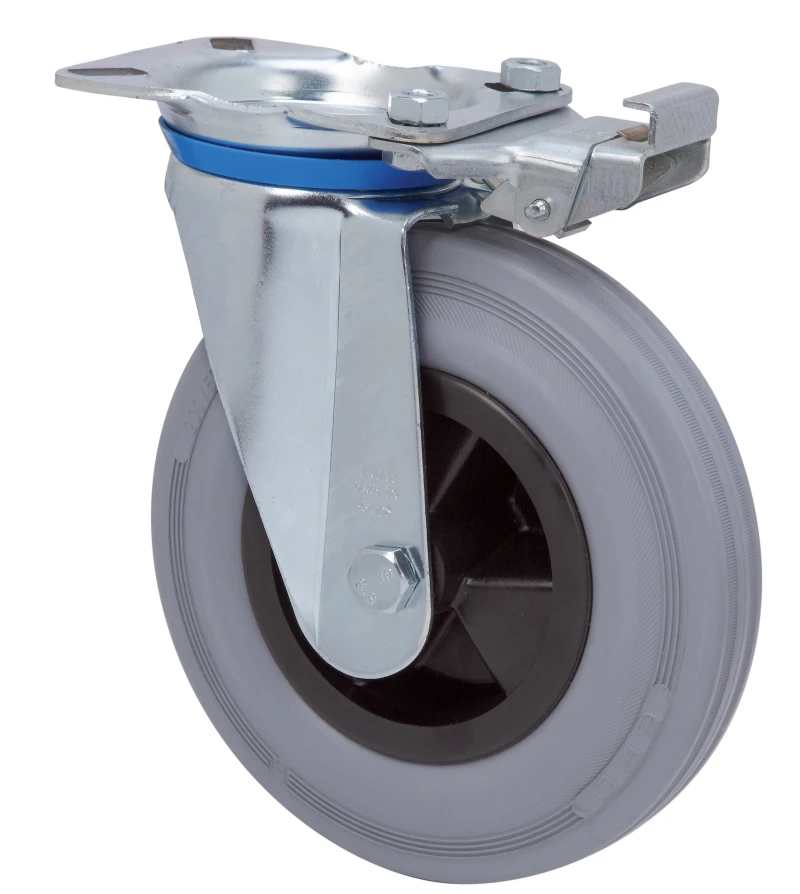 Rueda industrial bloqueo direccional giratoria  alta y media carga goma gris natural no deja huella Alex