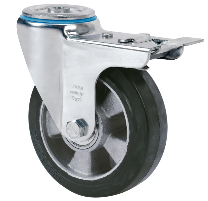 Rueda industrial giratoria con freno alta carga goma Alex
