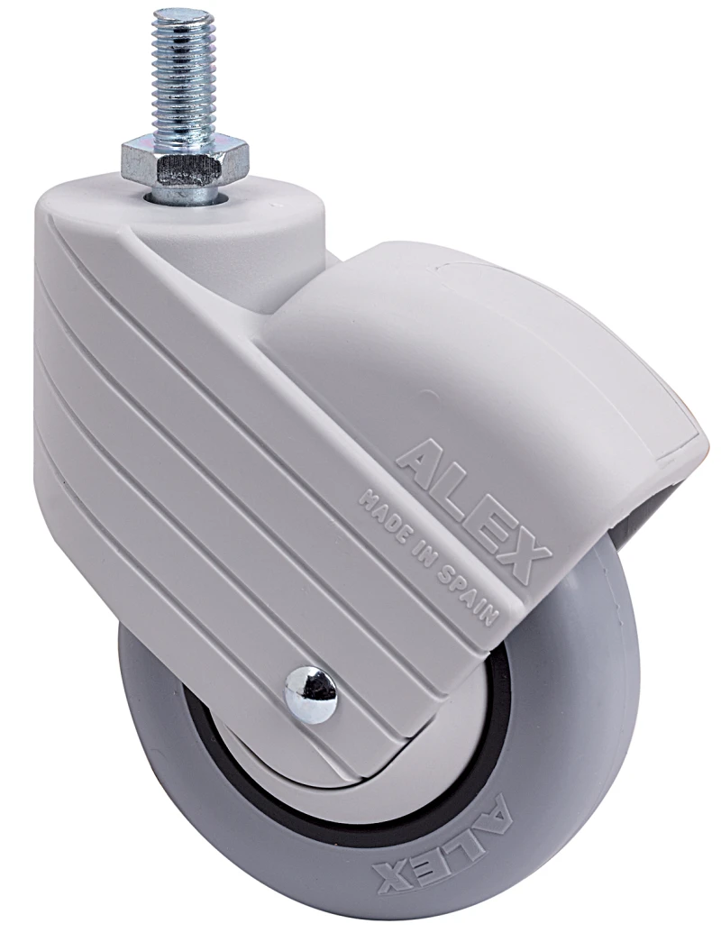 Rueda para hostelería mobiliario clínico hospitalario de espiga roscada poliamix y goma gris Alex