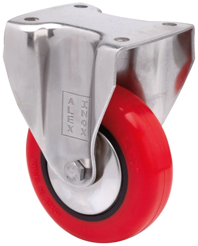 Rueda de acero inoxidable alta y media carga fija poliuretano inyectado rojo Alex