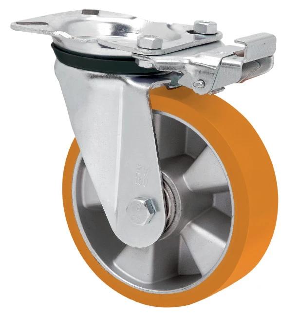 Rueda industrial giratoria alta carga poliuretano naranja Alex