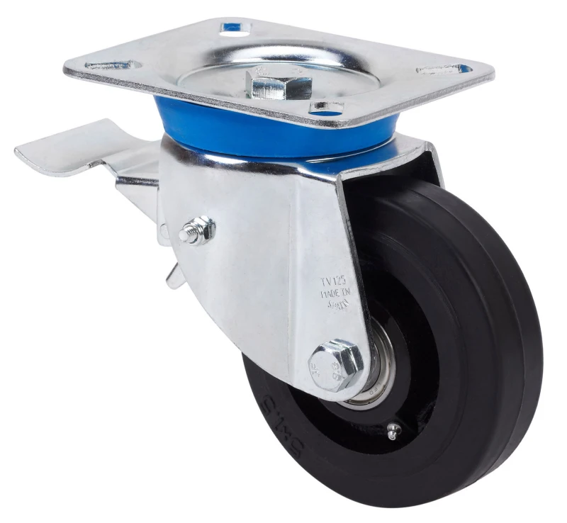 Rueda industrial giratoria con freno alta carga goma Alex