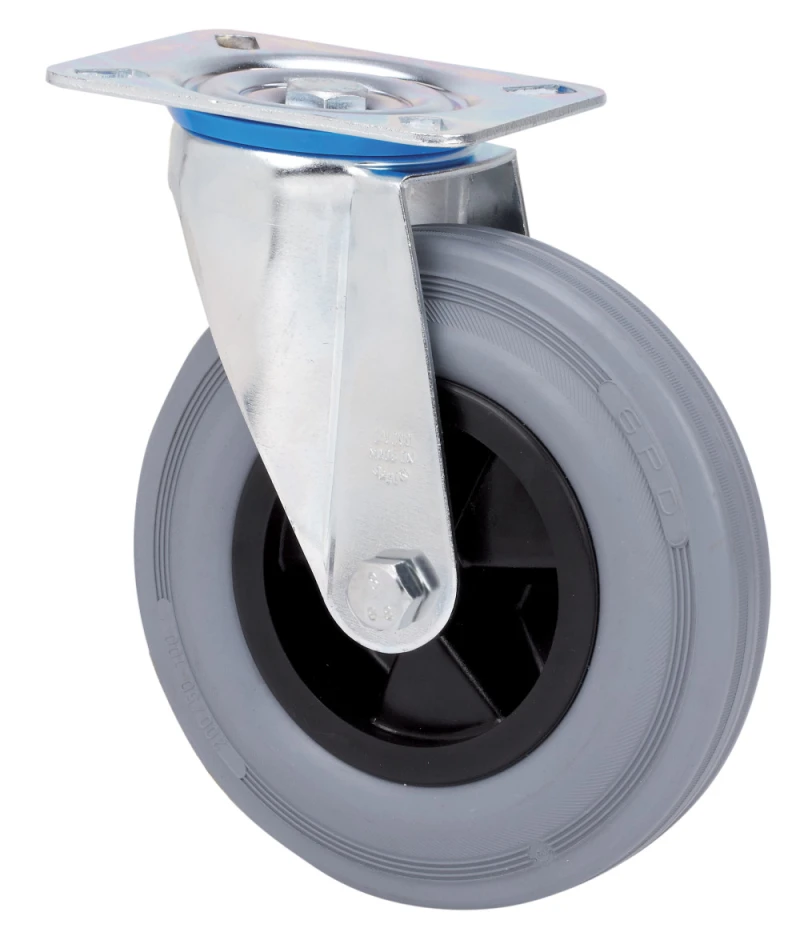Rueda industrial giratoria alta y media carga goma gris natural no deja huella Alex