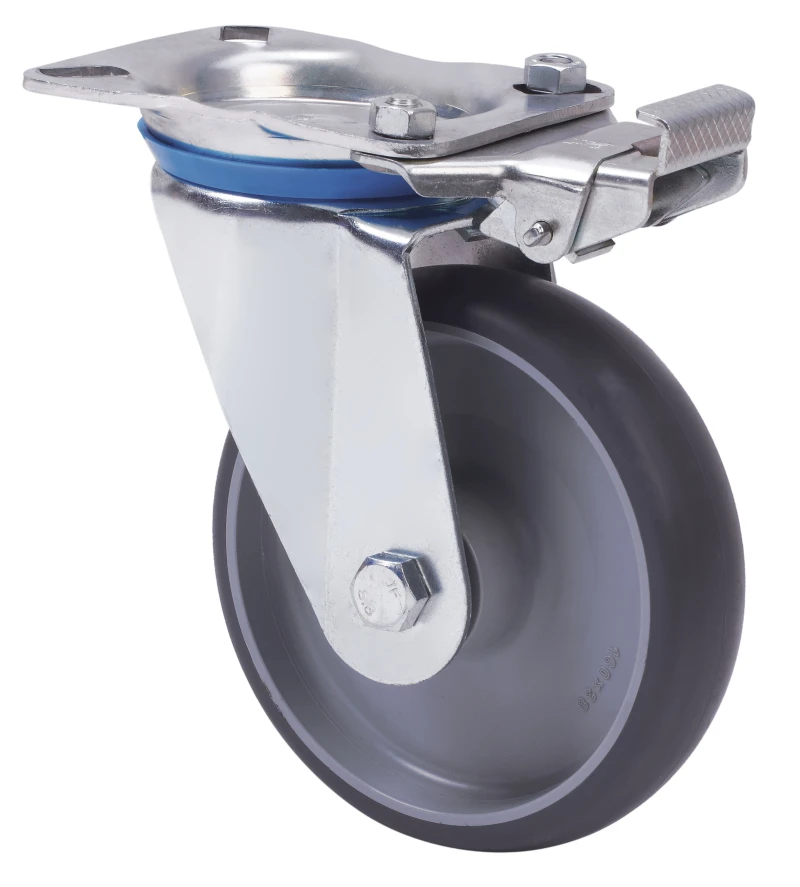 Rueda  transporte industrial bloqueo direccional giratoria media carga goma gris inyectada Alex