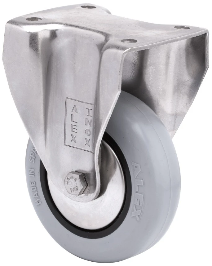 Rueda de acero inoxidable alta y media carga fija goma gris inyectada Alex
