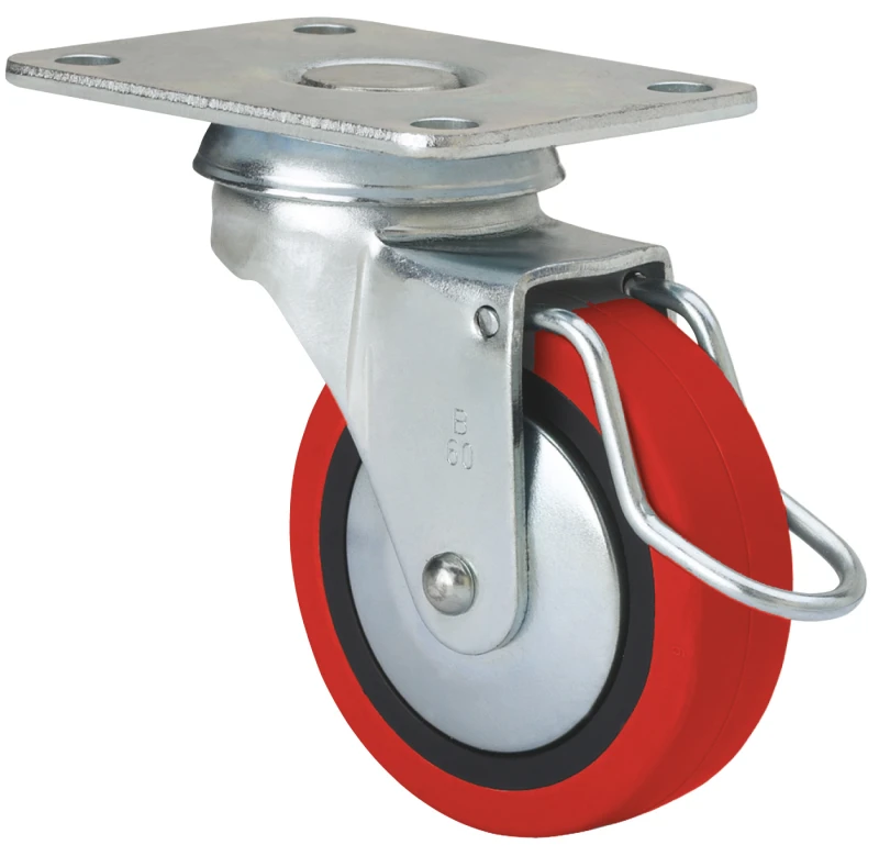 Rueda para muebles auxiliares decoración expositores giratoria con freno de hierro poliuretano rojo Alex