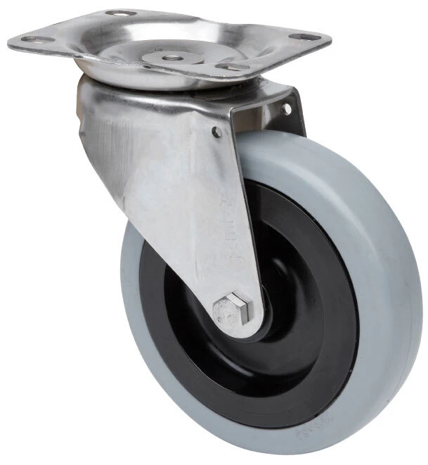 Rueda inoxidable giratoria goma Alex