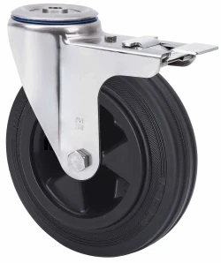 Rueda inoxidable giratoria con freno goma Alex