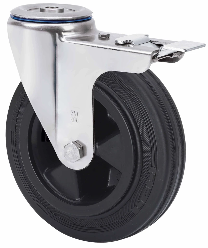 Rueda inoxidable giratoria con freno goma Alex
